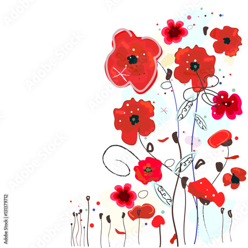 Fototapeta Naklejka Na Ścianę i Meble -  Decorative red poppy flowers abstract background 