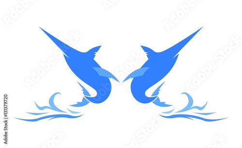 Two Blue Marlin or Swordfish Logo Sihouette. Isolated.