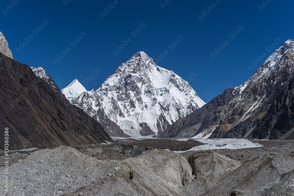 K2 mountain peak behind Baltoro glacier, Skardu, Gilgit, Pakista
