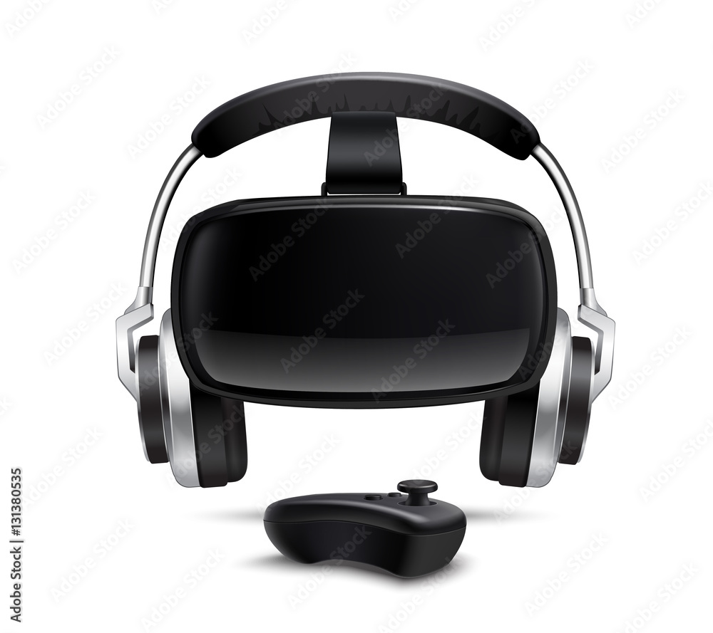 VR Headset Headphones Gamepad Realistic Image VR Headset Headphones Gamepad Realistic Image