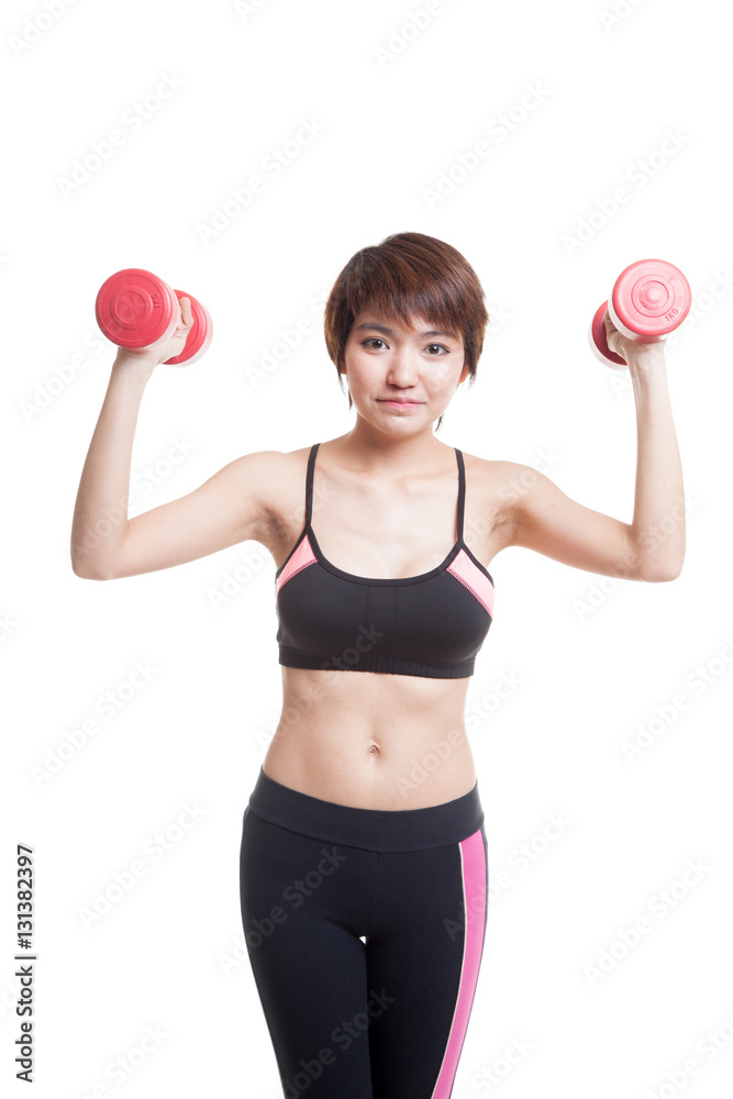 Beautiful Asian healthy girl exercise with dumbbell. Beautiful Asian healthy girl exercise with dumbbell.