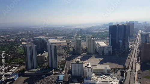Slowly panning video of the city center, filmed from the stratosphere tower, in Las vegas, Nevada, in United states of America