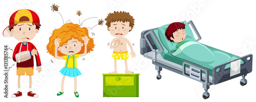 Children being sick from different disease