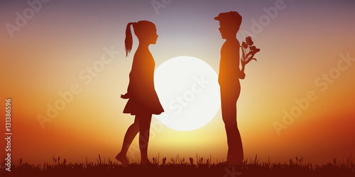 Amoureux - enfants - Coucher de soleil - romantique
