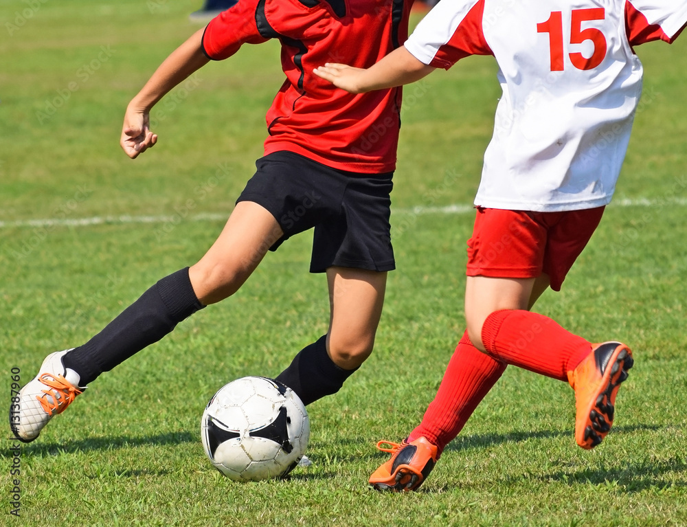 Young soccer players  in action