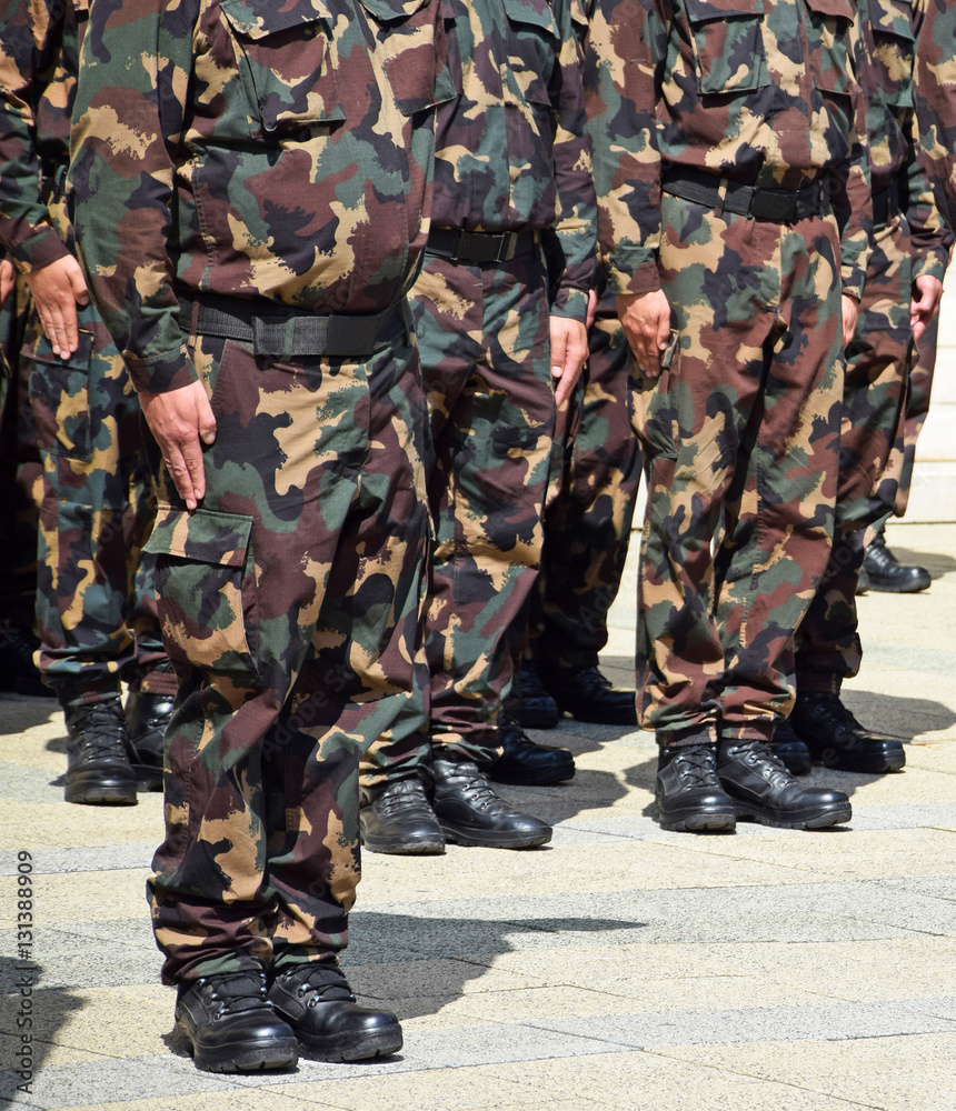 Fototapeta premium Soldiers standing in a row