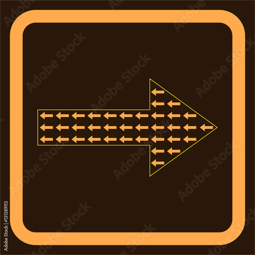 Many arrows inside the big arrow directed in  opposite direction