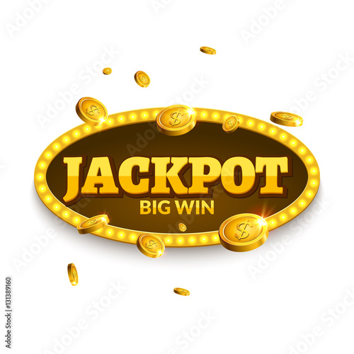 Jackpot gambling retro banner decoration. Business jackpot decoration. Winner sign lucky symbol template with coins money