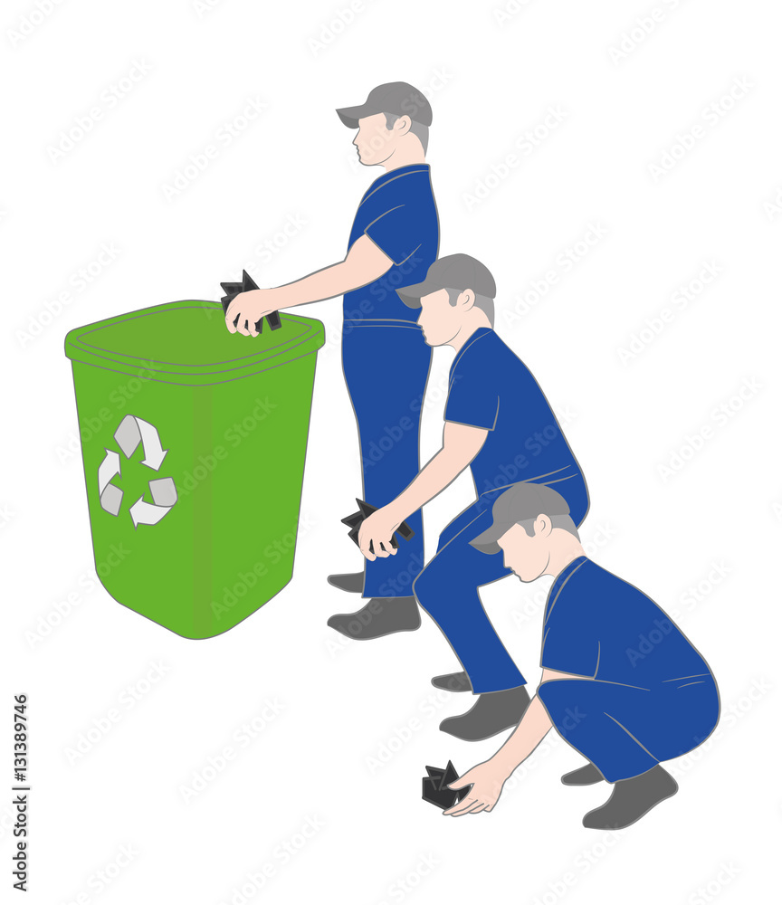 man throwing garbage into a trash can. concept of environmental ...