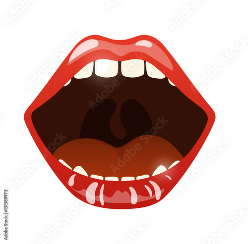 Open mouth with shiny red lipstick