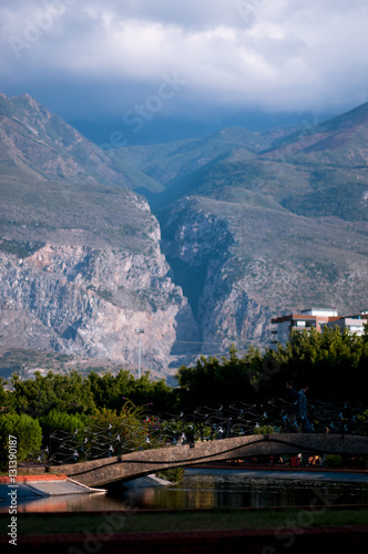 urban landscape with a mountain view