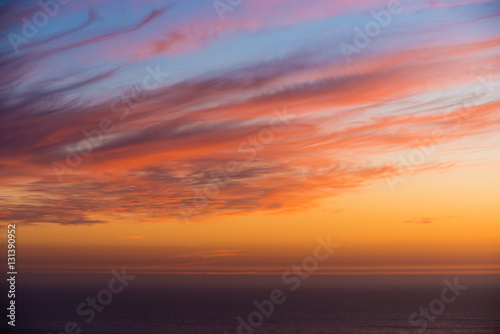 Vivid sunset with horizon of Atlantic ocean