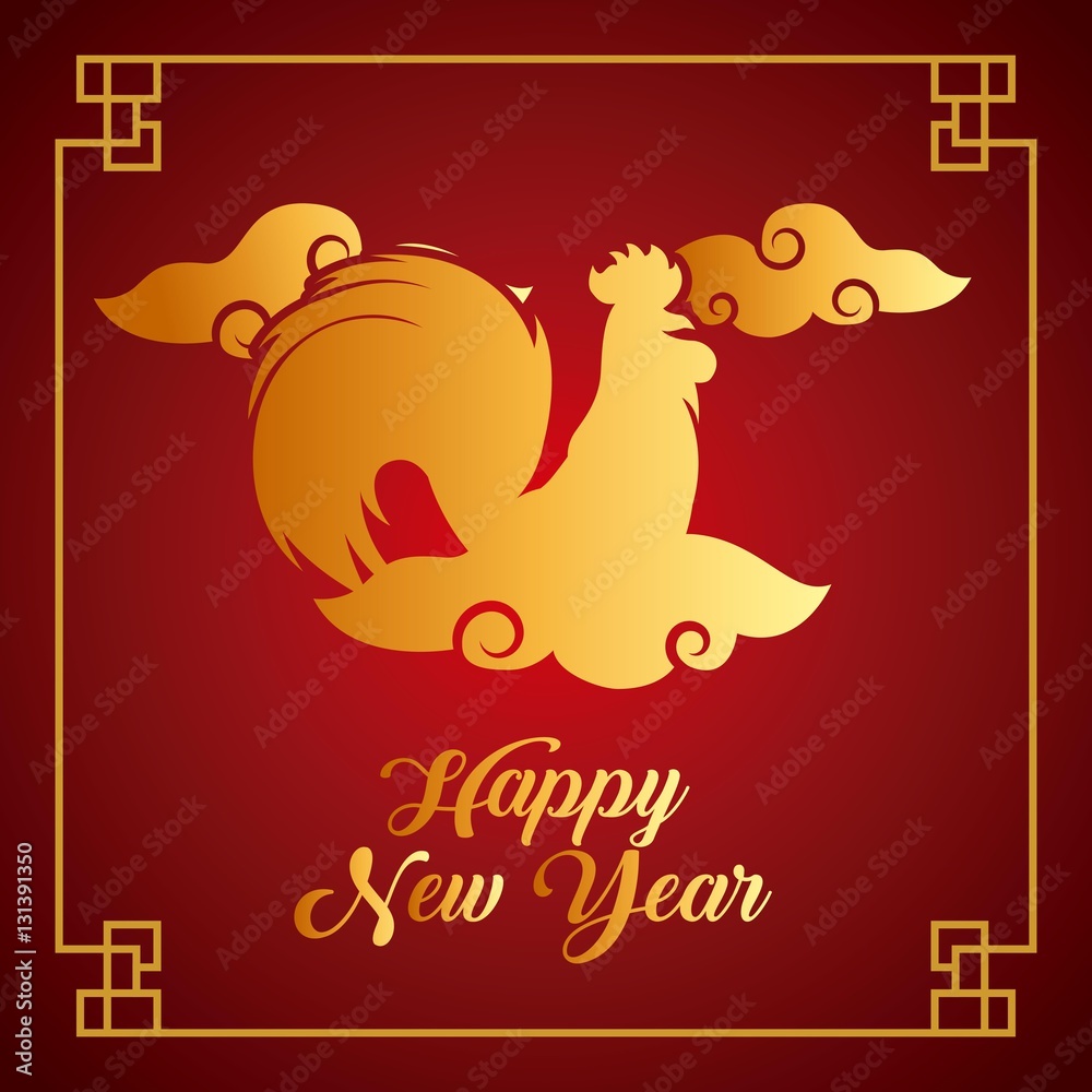 Fototapeta premium happy new year card. chinese year of rooster. colorful design. vector illustration 