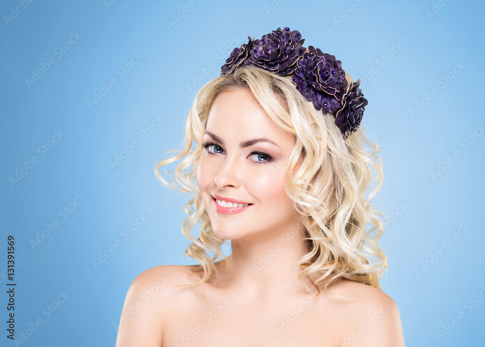 Portrait of an attractive blond woman in makeup