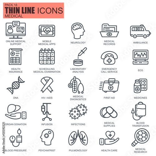 Thin line healthcare and medicine icons