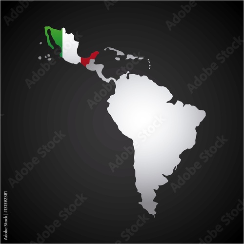 latin america map with the mexico country flag  over black background. vector illustration