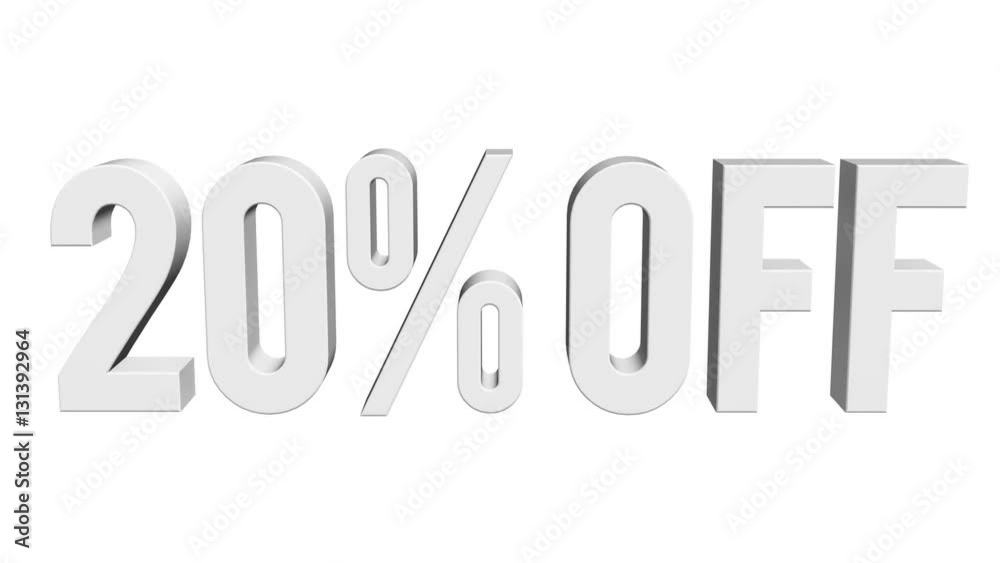 20 percent off 3d letters rotate on white background. 3d render 4K and Full HD footage. Alpha matte included. 20 percent off 3d letters rotate on white background. 3d render 4K and Full HD footage. Alpha matte included.