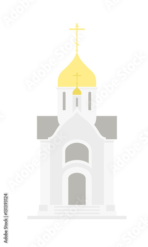 Small white chapel with golden dome. Chapel of St. Nicholas in Novosibirsk