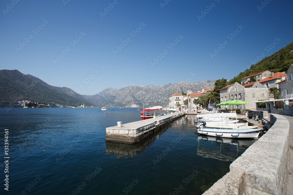 Pleasure boats in Perast. Bay of Kotor, Montenegro