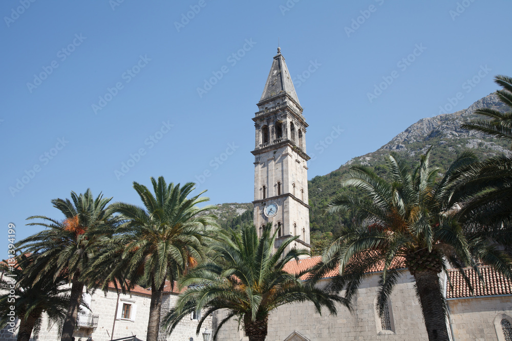 View of the Church of St. Nicholas in Perast. Montenegro