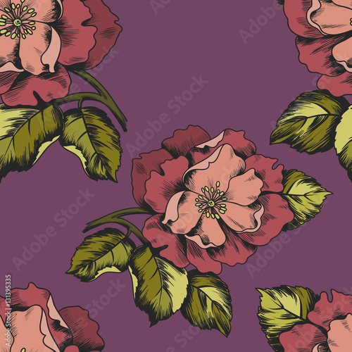 Seamless pattern with flowers peons for printing on paper or fabric. Vector