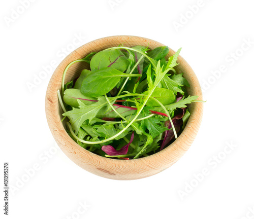 lettuce mix in a wooden bowl