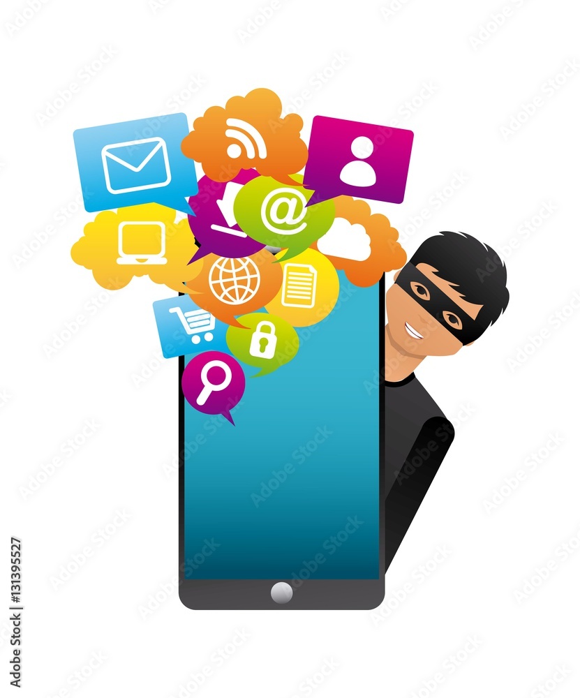 cartoon hacker man with smartphone computer icon over white background. cyber security concept. colorful design. vector illustration cartoon hacker man with smartphone computer icon over white background. cyber security concept. colorful design. vector illustration