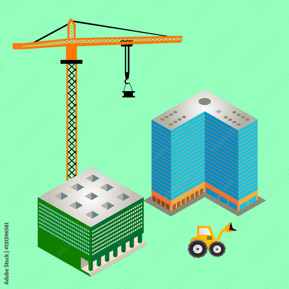 Fototapeta premium Construction of buildings light green background