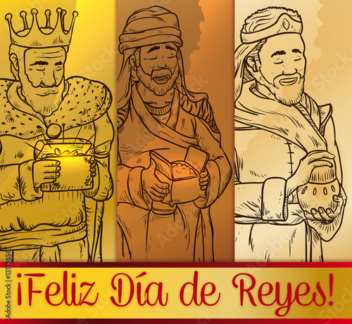 Design with the Three Magi to Celebrate "Dia de Reyes", Vector Illustration