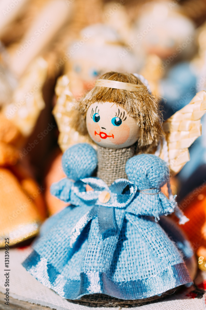Colorful Belarusian Straw Doll At Local Market In Belarus