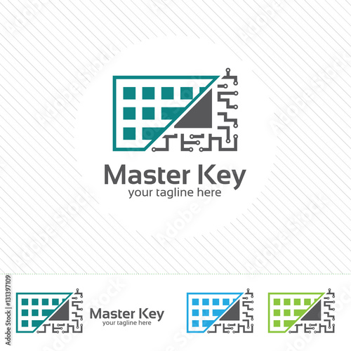 Abstract keyboard logo design vector. Simple and clean concept of wireless keyboard and microchip symbol.
