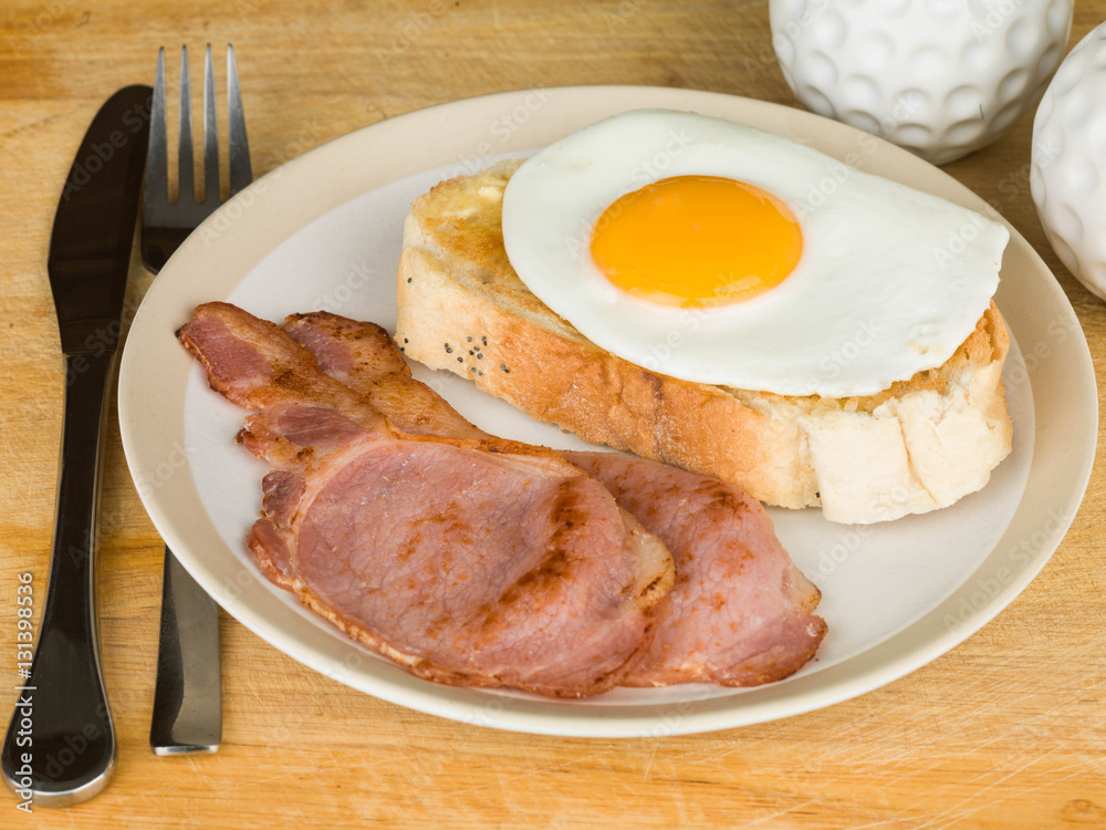 Cooked Breakfast of Bacon and Egg on Toast Cooked Breakfast of Bacon and Egg on Toast