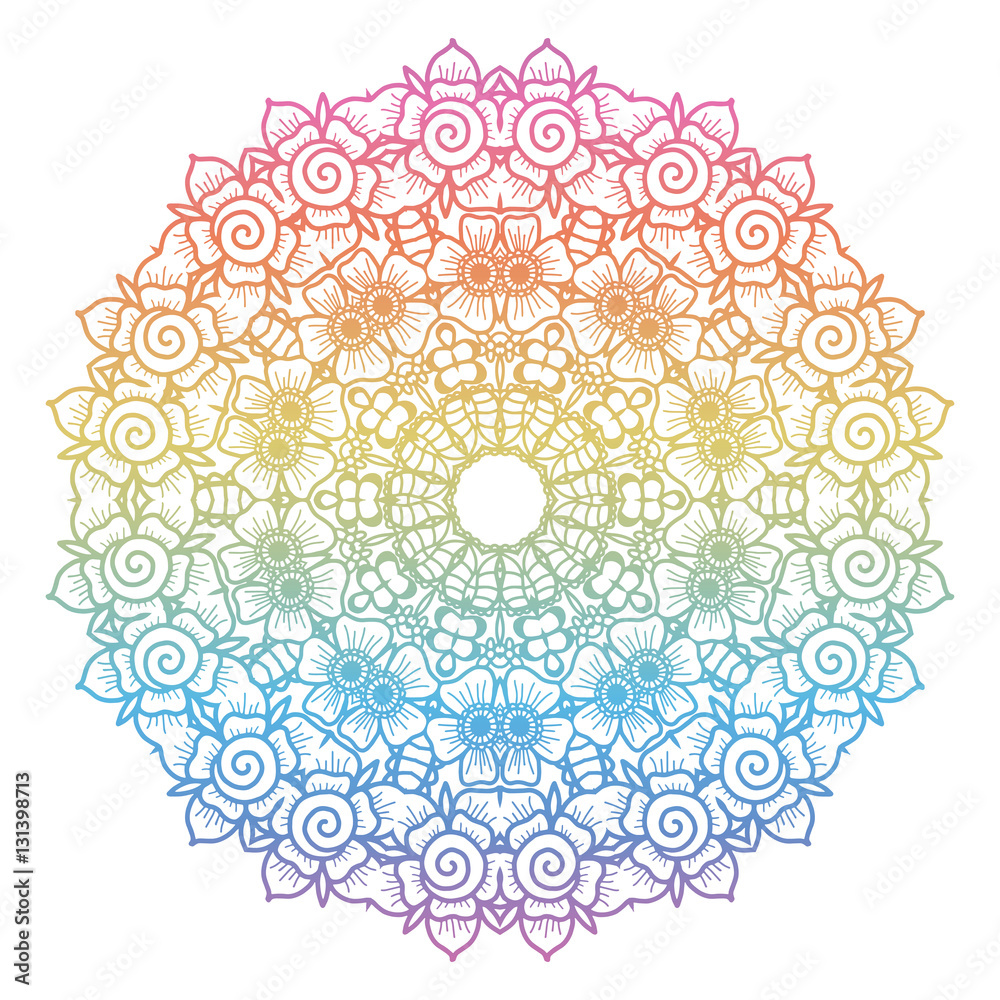 Naklejka premium Round rainbow mandala background.