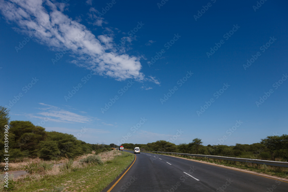 South African road through the savannas and deserts with marking South African road through the savannas and deserts with marking
