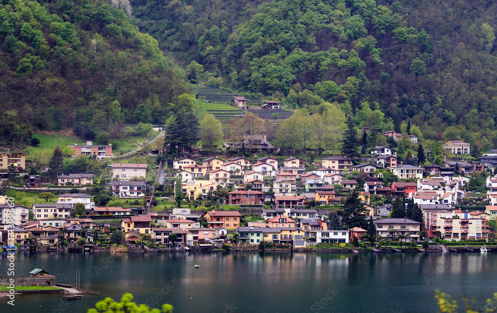 Lugano, Switzerland, Lake Lugano, house, nature.