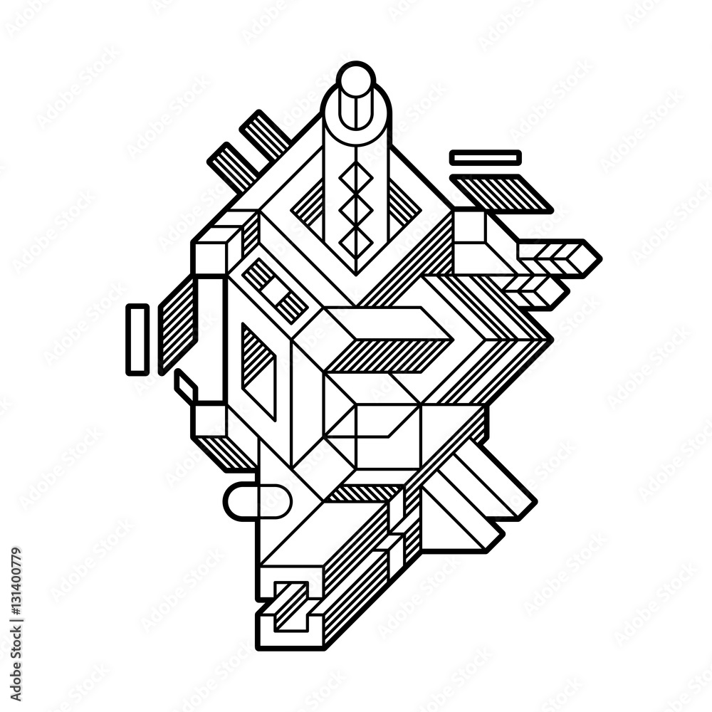 Obraz premium Abstract geometric composition with complex geometric shapes. Style of modern art and graffiti. The design element is isolated on a white background, suitable for prints, posters and covers.