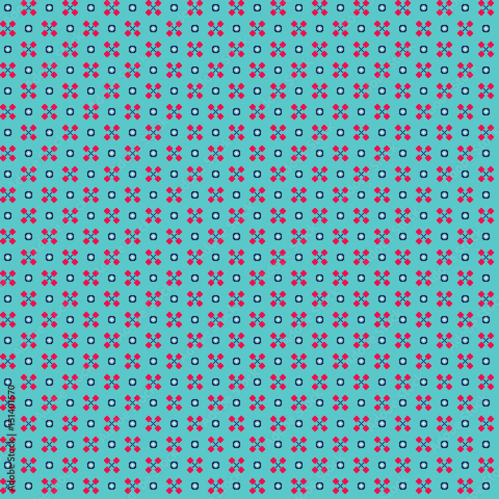 Cute pixelated pattern with simple geometric shapes. Useful for textile and interior design.