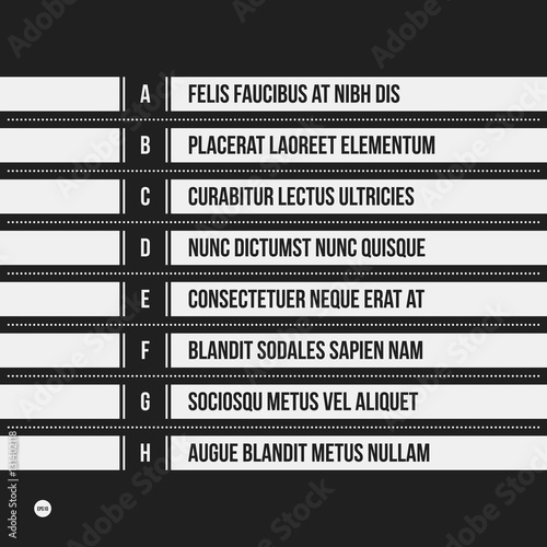Monochrome menu template in strict style. Useful for presentations and web design.