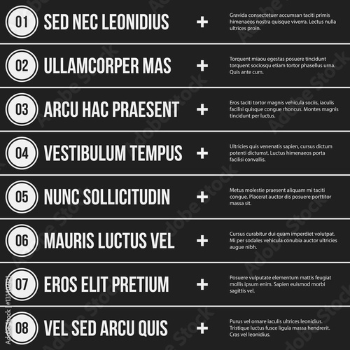 Monochrome menu template in strict style. Useful for presentations and web design.