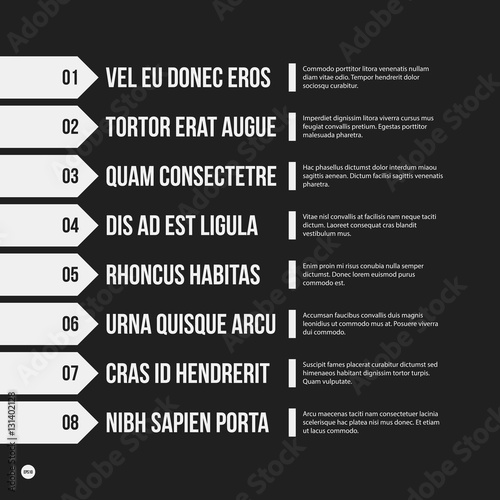 Monochrome menu template in strict style. Useful for presentations and web design.