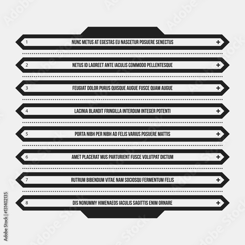 Monochrome menu template in strict style. Useful for presentations and web design.