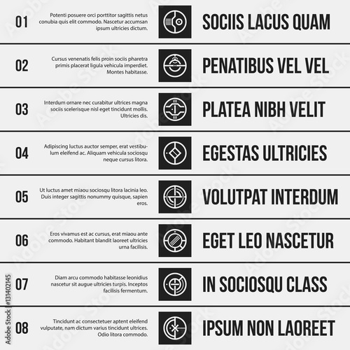 Monochrome menu template in strict style. Useful for presentations and web design.