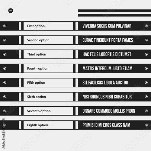 Monochrome menu template in strict style. Useful for presentations and web design.