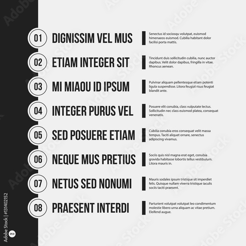 Monochrome menu template in strict style. Useful for presentations and web design.