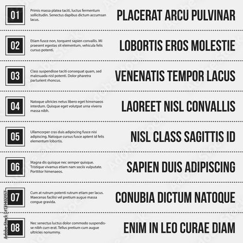 Monochrome menu template in strict style. Useful for presentations and web design.
