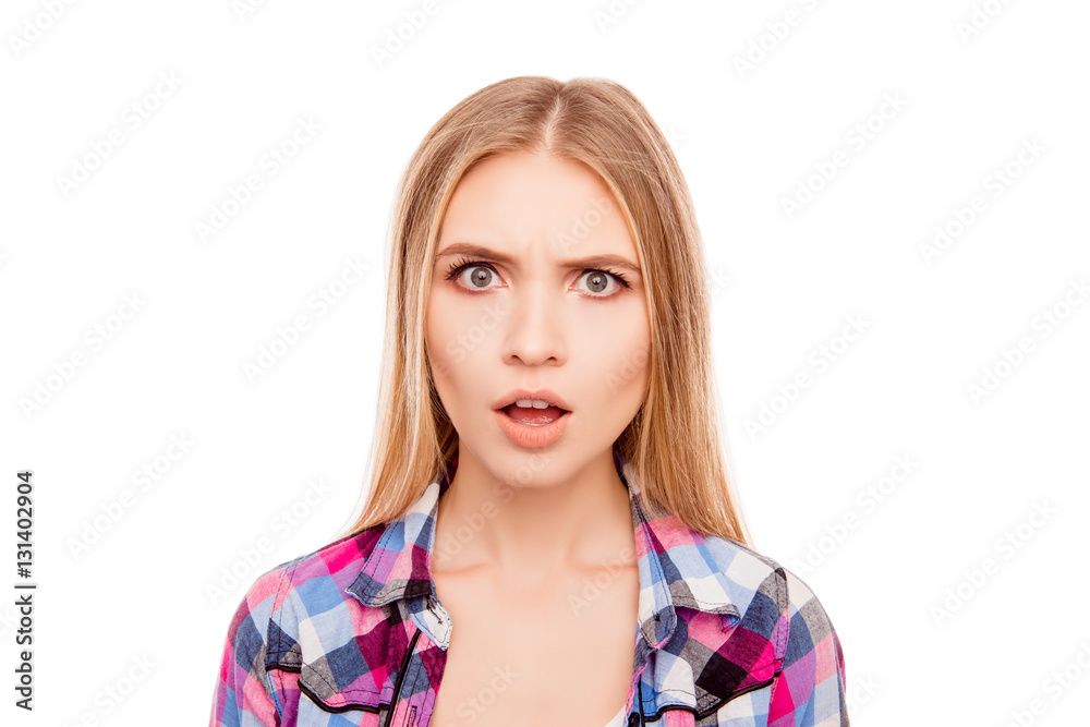 Portrait of shocked young blonde woman with opened mouth Portrait of shocked young blonde woman with opened mouth
