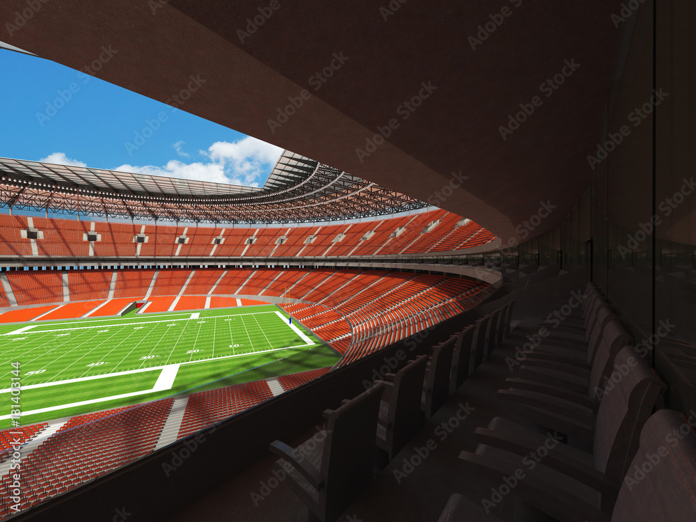 3D render of a round football stadium with orange seats