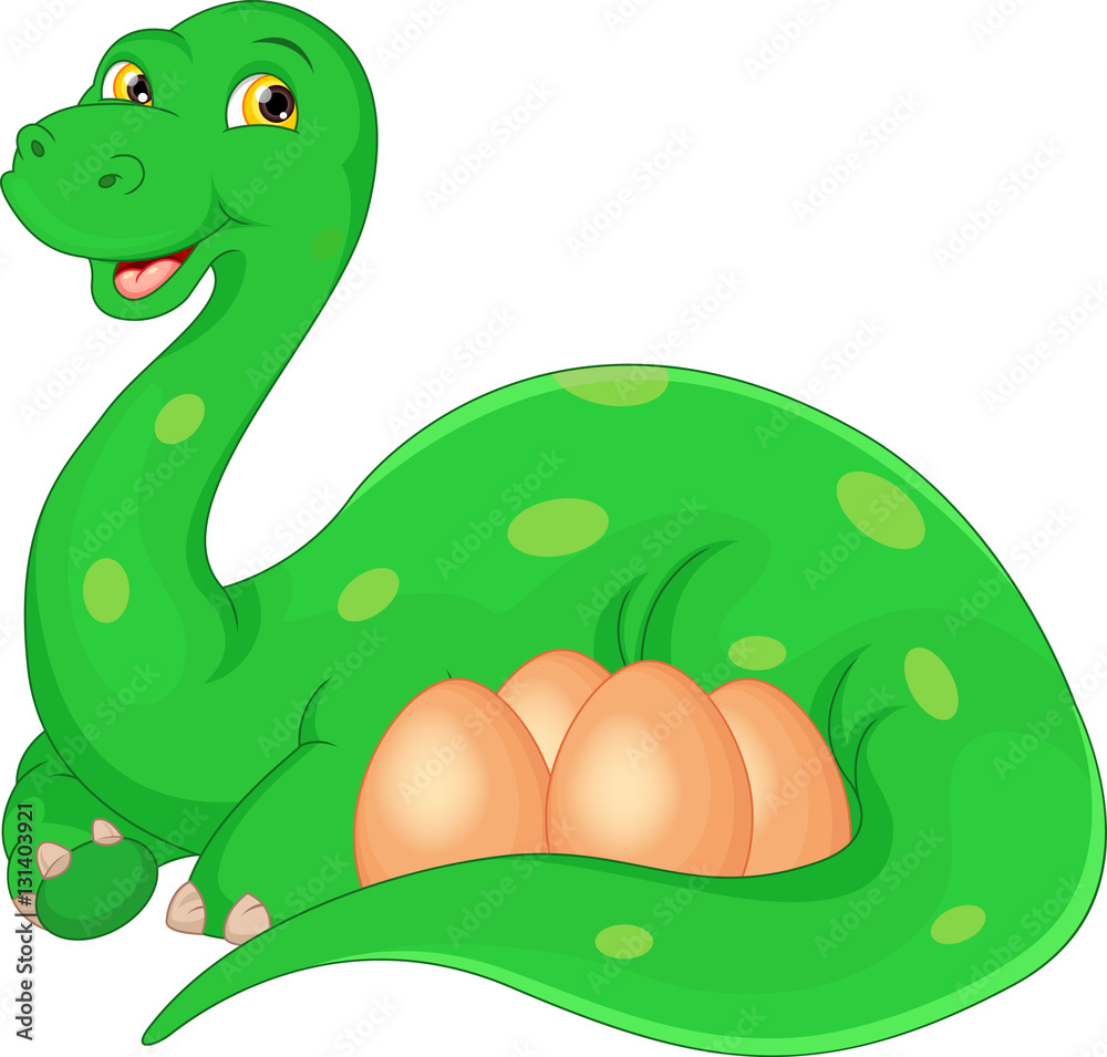 Naklejka premium Cartoon happy Mother and eggs dinosaur