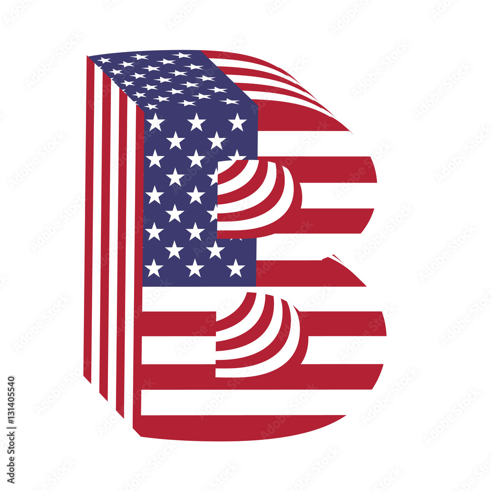 USA flag 3d latin alphabet letter B. Textured font