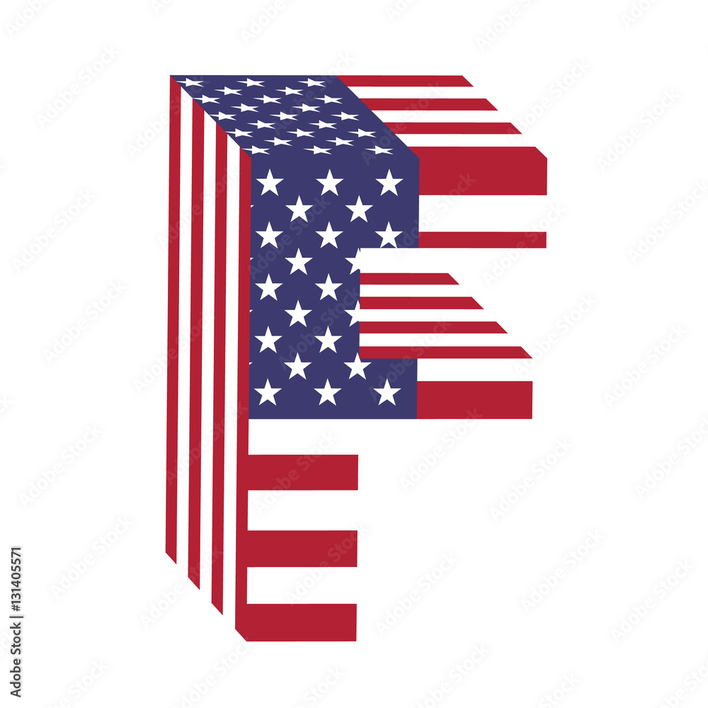 Fototapeta premium USA flag 3d latin alphabet letter F. Textured font